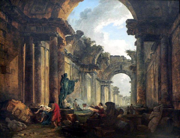 Hubert Robert Imaginary View of the Grand Gallery of the Louvre in Ruins Sweden oil painting art